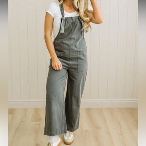 Zenana Outfitters Ash Black or Light Pink Wide Leg Denim Jumpsuit Overalls